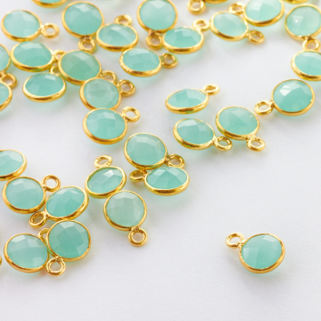 Chalcedon krążek zielony fasetowany w okuciu zawieszka AG925 6mm