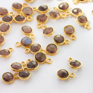 Kwarc dymny krążek fasetowany w okuciu zawieszka AG925 6mm