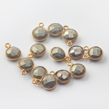 Piryt krążek fasetowany zawieszka w okuciu AG925 pozłacana 7,5mm