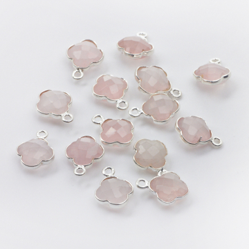 Kryształ górski różowy koniczyna marokańska fasetowana w srebrnym okuciu AG925 8,5mm