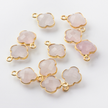 Kryształ górski różowy koniczyna marokańska fasetowana w srebrnym okuciu AG925 pozłacana 8,5mm