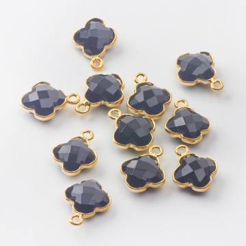 Onyks koniczyna marokańska fasetowana w okuciu AG925 pozłacana 8,5mm