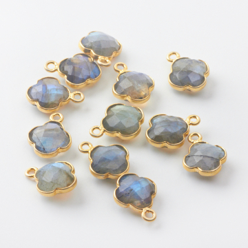 Labradoryt koniczyna marokańska fasetowana w okuciu AG925 pozłacana 8,5mm