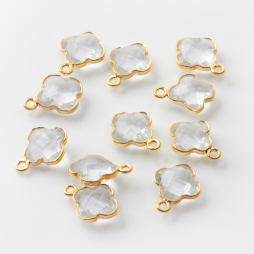 Kryształ górski koniczyna marokańska zawieszka w srebrnym okuciu AG925 pozłacana 8,5mm