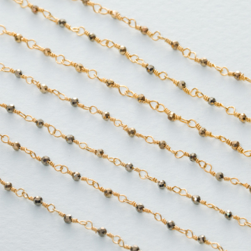 Łańcuch srebrny AG925 pozłacany z pirytem fasetowanym 2x1.5mm