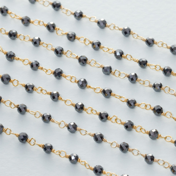 Łańcuch srebrny AG925 pozłacany z hematytem fasetowanym 3mm