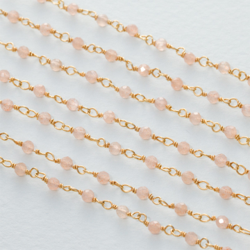 Łańcuch srebrny AG925 pozłacany z kamieniem słonecznym fasetowanym