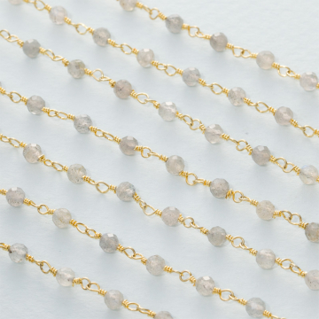 Łańcuch srebrny AG925 pozłacany z labradorytem fasetowanym 3mm