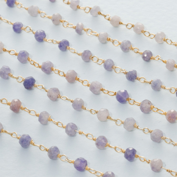 Łańcuch srebrny AG925 pozłacany z AGatem brazylijskim fasetowanym 4mm