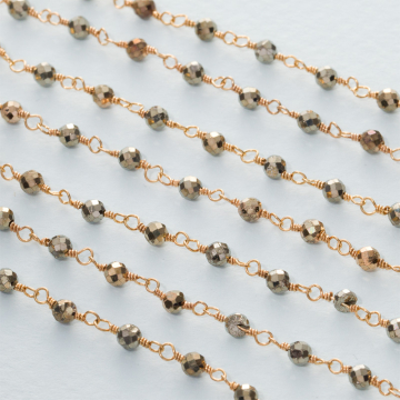 Łańcuch srebrny AG925 pozłacany z pirytem fasetowanym 3mm