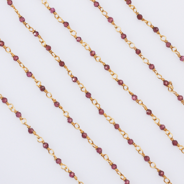 Łańcuch srebrny AG925 pozłacany z granatem pozłacany 2mm