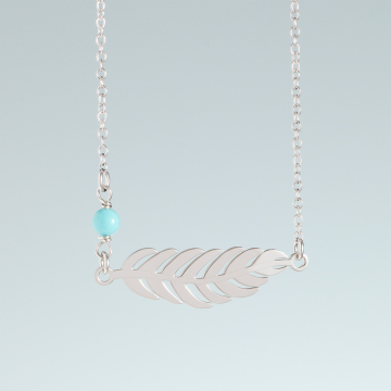 Srebrny rodowany naszyjnik pióro z koralikiem,  AG925 44cm