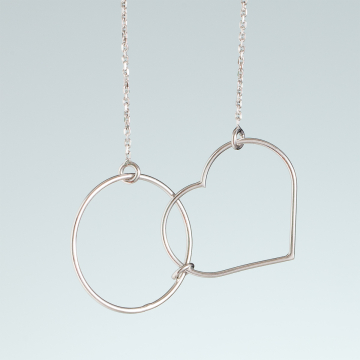 Srebrny rodowany naszyjnik koło i serce,  AG925 45cm