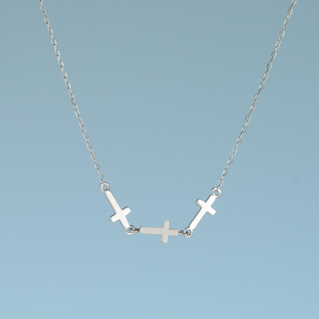 Srebrny, rodowany naszyjnik trzy krzyżyki,  AG925 48-53cm