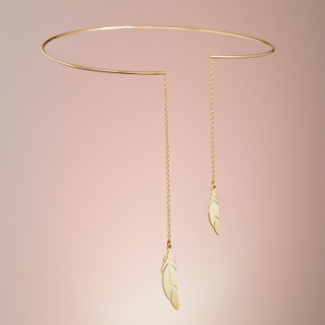 Srebrny pozłacany naszyjnik obręcz Ehecatl,  AG925 13cm