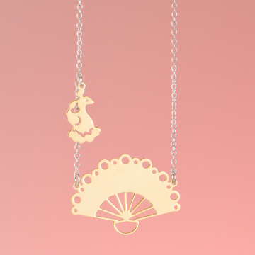 Srebrny naszyjnik z pozłacanym wachlarzem,  AG925 46cm