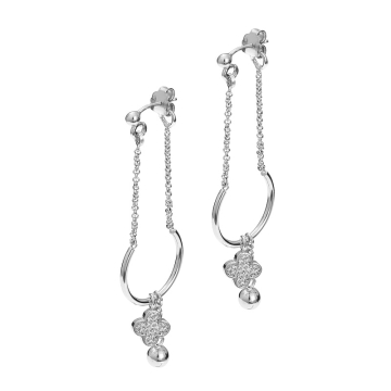 Kolczyki rodowane z kwiatkiem z cyrkoniami AG925