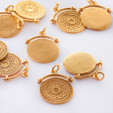 Srebrna zawieszka koło boho z ramką AG925 pozłacane 22mm
