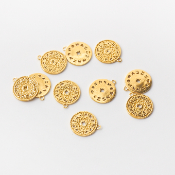 Srebrna zawieszka moneta ze znakami zodiaku AG925 pozłacana 11mm