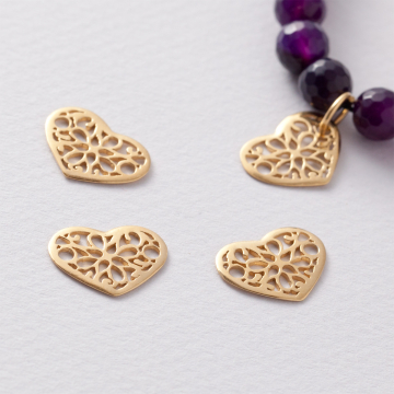 Srebrny łącznik serce ażurowe AG925 pozłacana 13x17mm