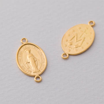 Srebrny łącznik Matka Boska z dwoma oczkami AG925 pozłacany 24x13mm