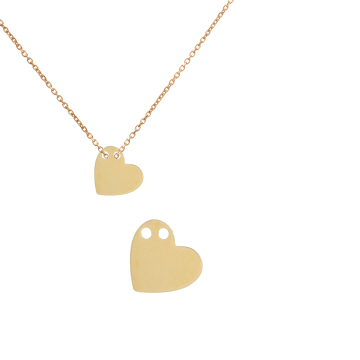 Srebrna blaszka celebrytka serce z dwoma oczkami AG925 pozłacana 14x15mm