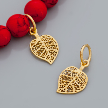 Srebrna zawieszka AG925 ażurowa listek pozłacana 12mm