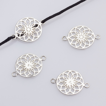 Srebrny łącznik ażurowa mandala z dwoma kółkami 20mm AG925