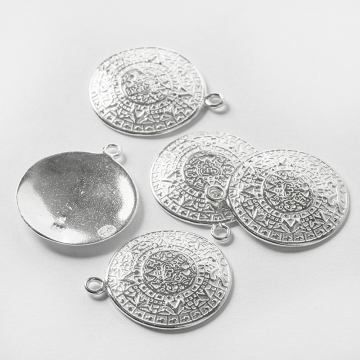 Srebrna zawieszka moneta aztecka wypukła duża AG925 22mm