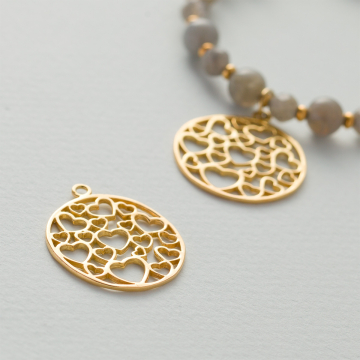 Srebrna zawieszka pozłacana serca w kole 25mm AG925