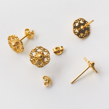 Srebrne kolczyki kółko ażurowe z kropeczką AG925 pozłacane 9mm