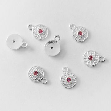 Srebrna zawieszka kółko z cyrkonią fuchsia AG925 7,5mm