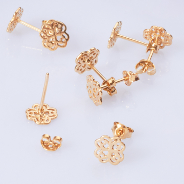 Srebrne kolczyki koniczynka ażurowa AG925, pozłacane 8mm