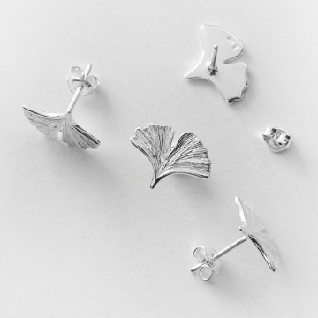 Srebrne kolczyki sztyfty liść miłorzębu AG925 10x13mm