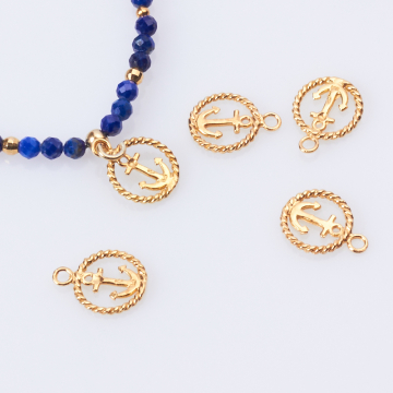 Srebrna zawieszka kotwica w kółku AG925 pozłacana 9mm