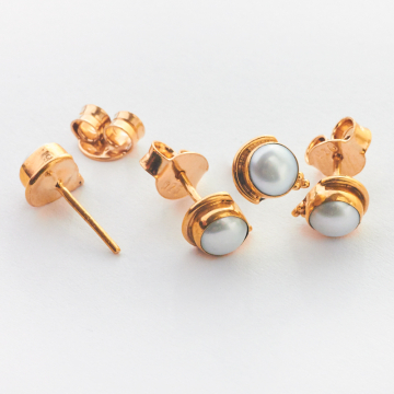Srebrne kolczyki z naturalną perłą pozłacane AG925 8mm