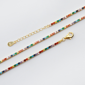 Srebrna bransoletka z cyrkoniami multikolor z przedłużką AG925 pozłacana 20cm