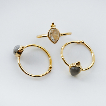 Srebrny pierścionek regulowany z labradorytem łezka AG925 pozłacany 20mm