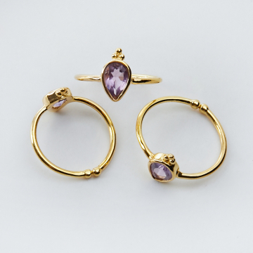 Srebrny pierścionek regulowany z ametystem łezka AG925 pozłacany 20mm