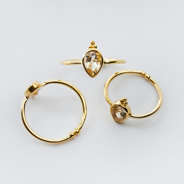 Srebrny pierścionek regulowany z cytrynem łezka AG925 pozłacany 20mm