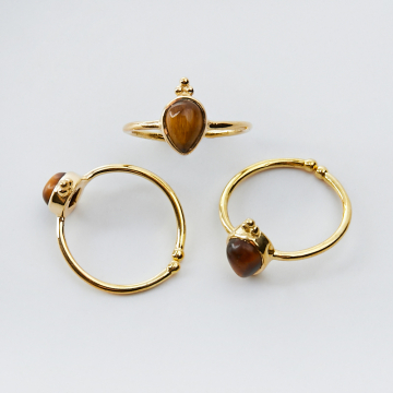 Srebrny pierścionek regulowany z tygrysim okiem łezka AG925 pozłacany 20mm