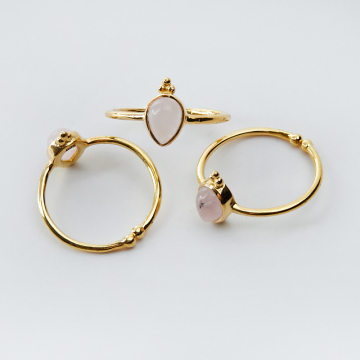 Srebrny pierścionek regulowany z kryształem górskim różowym łezka AG925 pozłacany 20mm