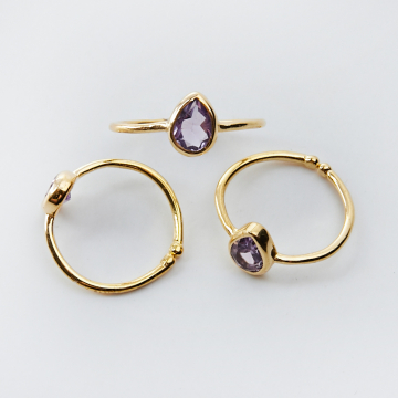 Srebrny pierścionek regulowany z ametystem łezka AG925 pozłacany 20mm