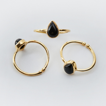 Srebrny pierścionek regulowany z onyksem łezka AG925 pozłacany 20mm