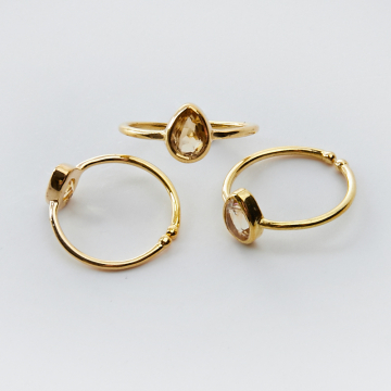 Srebrny pierścionek regulowany z cytrynem łezk AG925 pozłacany 20mm