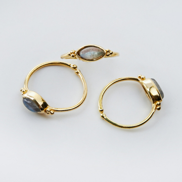 Srebrny pierścionek regulowany z labradorytem markiza AG925 pozłacany 20mm