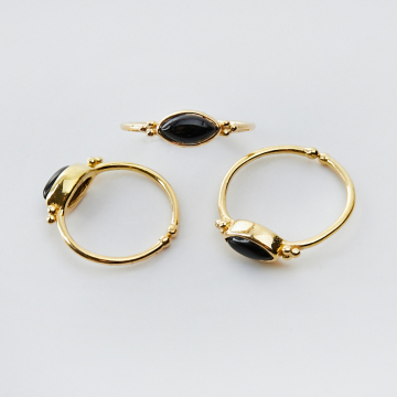 Srebrny pierścionek regulowany z onyksem markiza AG925 pozłacany 20mm