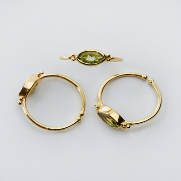 Srebrny pierścionek regulowany z peridotem markiza AG925 pozłacany 20mm