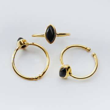 Srebrny pierścionek regulowany z onyksem markiza AG925 pozłacany 20mm