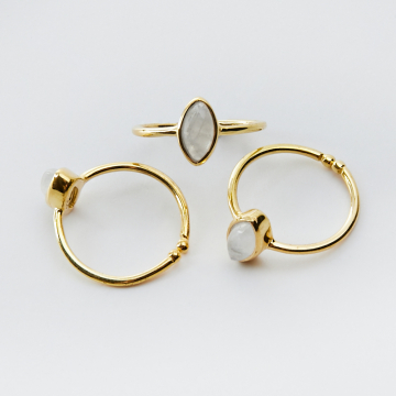 Srebrny pierścionek regulowany z kamieniem księżycowym markiza AG925 pozłacany 20mm